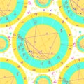 Seamless pattern blue - yellow of natal of astrological charts.