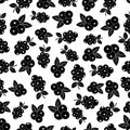 Seamless pattern with blueberries and currants. Black flat sign wild berries on white background. Summer background with berries