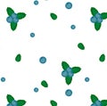 seamless pattern blueberries green leaves on white background vector eps10