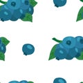 Seamless pattern with blueberry. Organic healthy food background. Summer floral texture for kitchen, cafe, restaurant textile,