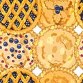 Seamless pattern with blueberry pies. The theme of autumn Royalty Free Stock Photo