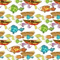 Seamless pattern boat, fish, fishing. vector illustration Royalty Free Stock Photo