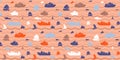 Seamless pattern with boats, yachts and sea waves