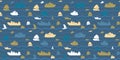 Seamless pattern with boats, yachts and sea waves Royalty Free Stock Photo