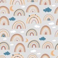 Seamless pattern with boho rainbows