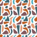 Seamless pattern in boho scandinavian manimal style with abstract shape figures. Warm palette terracotta, blue, beige. Textile,