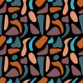 Seamless pattern in boho scandinavian manimal style with abstract shape figures. Warm palette terracotta, blue, beige. Textile,