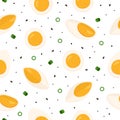 Seamless pattern with boiled egg slices and halves