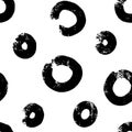 Seamless pattern with bold black sketch hand drawn brush scribble circles shape on white background. Abstract grunge Royalty Free Stock Photo