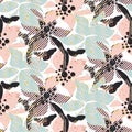 Seamless pattern with bold pastel flowers with shaded texture. Royalty Free Stock Photo