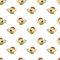 Seamless Pattern with Boletus Mushrooms and Grass. Royalty Free Stock Photo