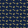 Seamless pattern with bones, dog tracks