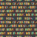 Seamless pattern with books on bookshelves. Flat design. Library, bookstore.