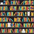 Seamless pattern with books on bookshelves. Flat design. Library, bookstore