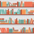 Seamless pattern bookshelves, books on the brick wall background Royalty Free Stock Photo