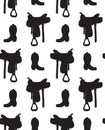 Seamless pattern of boot and saddle silhouette