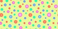 Seamless pattern without borders. Bright multi-colored circles 3D and 2D on a plain yellow background. Red, blue, green, blue, Royalty Free Stock Photo