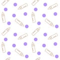 Seamless pattern bottle baby purple circles dot