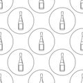 Seamless pattern of bottle of red wine in flat style in form of thin lines. In the form of background is circle. Repeat wallpaper Royalty Free Stock Photo