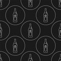 Seamless pattern of bottle of vermouth in flat style in form of thin lines. In the form of background is circle. Repeat wallpaper