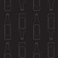 Seamless pattern of bottle of wine. White bottles on black background. Design element for tasting, menu, wine list Royalty Free Stock Photo