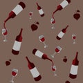 Seamless pattern with bottles of red wine pouring into glasses Royalty Free Stock Photo