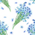 Seamless pattern with the bouquets of blue forget-me-not flowers Royalty Free Stock Photo