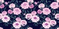 Seamless pattern with bouquets peonies flowers and leaves.