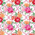 Seamless pattern of bouquets of roses and baroque pattern