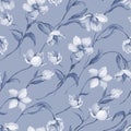Seamless pattern with bouquets of wild flowers in indigo tones Royalty Free Stock Photo