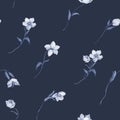 Seamless pattern with bouquets of wild flowers in indigo tones Royalty Free Stock Photo