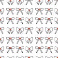 Seamless pattern with bows. Red and white silhouette with black line Royalty Free Stock Photo