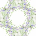 Seamless pattern. A branch with flowers and buds on a watercolor background. Delphinium. Garden flowers.