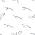 Seamless pattern branch with green leaves. Drawing, vector illustration, white background Royalty Free Stock Photo