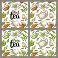 Seamless pattern tea with branch and leaf. Vector vintage engraving Royalty Free Stock Photo