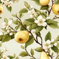 Seamless pattern branch with pears in vintage style.