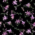 Seamless pattern with branch of purple hosta flower. Lilies. Hosta ventricosa minor, asparagaceae family.