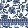 Seamless pattern with branches flowers in chinoiserie style. Japanese blue ceramic print. Royalty Free Stock Photo