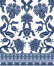 Seamless pattern with branches flowers in chinoiserie style. Japanese blue ceramic print. Royalty Free Stock Photo