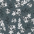 Seamless pattern with branches, flowers of the ornamental spirea shrub.