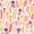 Seamless Pattern with Branches and Flowers