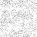 Seamless pattern of branches of hops on white background.