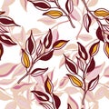 Seamless pattern branches with leaves. Organic background