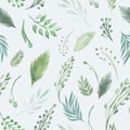 Seamless pattern of branches and leaves on a white background Watercolor illustration boho greenery Royalty Free Stock Photo