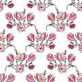 Seamless pattern of branches with magnolia flowers. Vector stock illustration eps10. Royalty Free Stock Photo