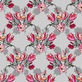 Seamless pattern of branches with magnolia flowers. Vector stock illustration eps10. Royalty Free Stock Photo