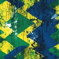 seamless pattern with Brazilian flag of Brazil with on yellow green blue background grunge watercolor texture Royalty Free Stock Photo