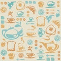 Seamless pattern with breakfast elements.