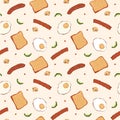 Seamless Pattern Breakfast Food Egg Bread Sausage