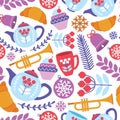 Seamless pattern of Breakfast and a musical instrument